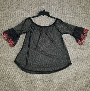 Black mesh floral top